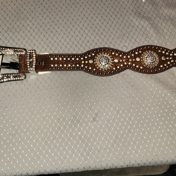 Nocona leather wide bling belt new - Picture 3 of 6